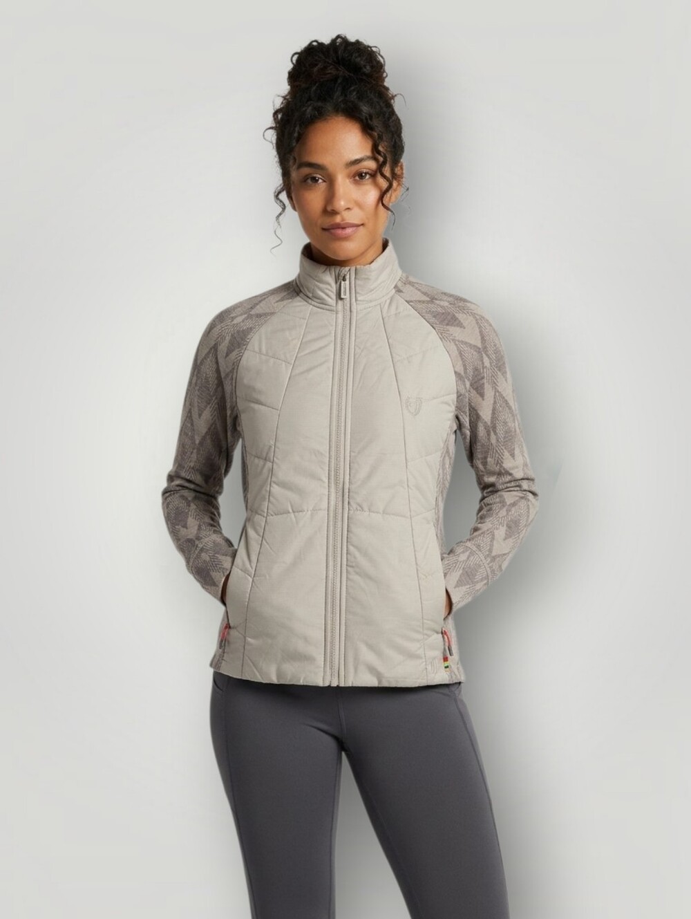 Smartwool Women's Small Merino Wool Hybrid Quilted Jacket Gray Aztec Zip Front